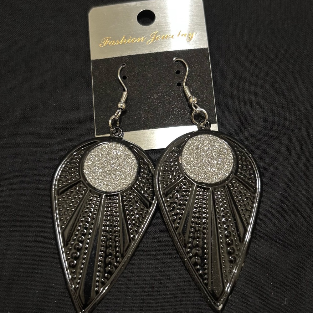 Elegant Silver and Black Teardrop Earrings